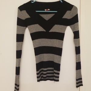 Black and Grey Striped Stretchy Long Sleeve Shirt